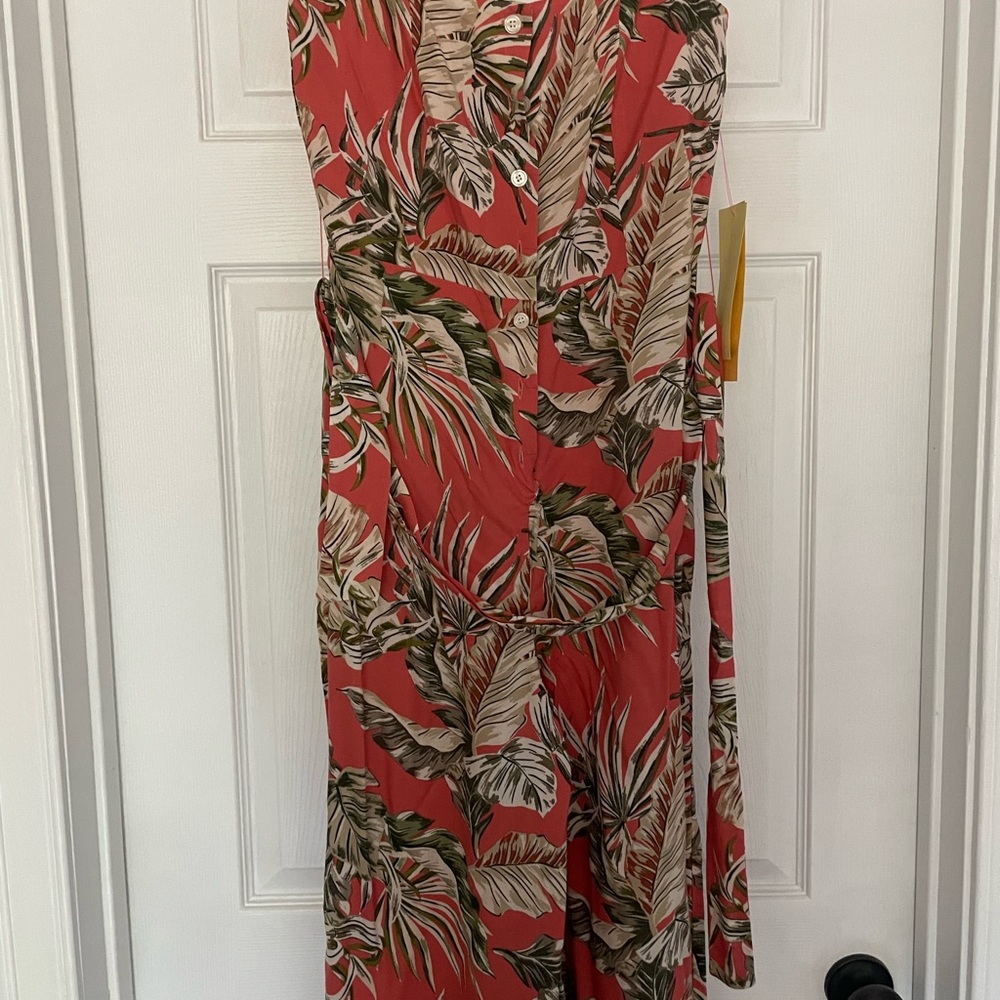 Mango Red Leaf Print Midi Dress